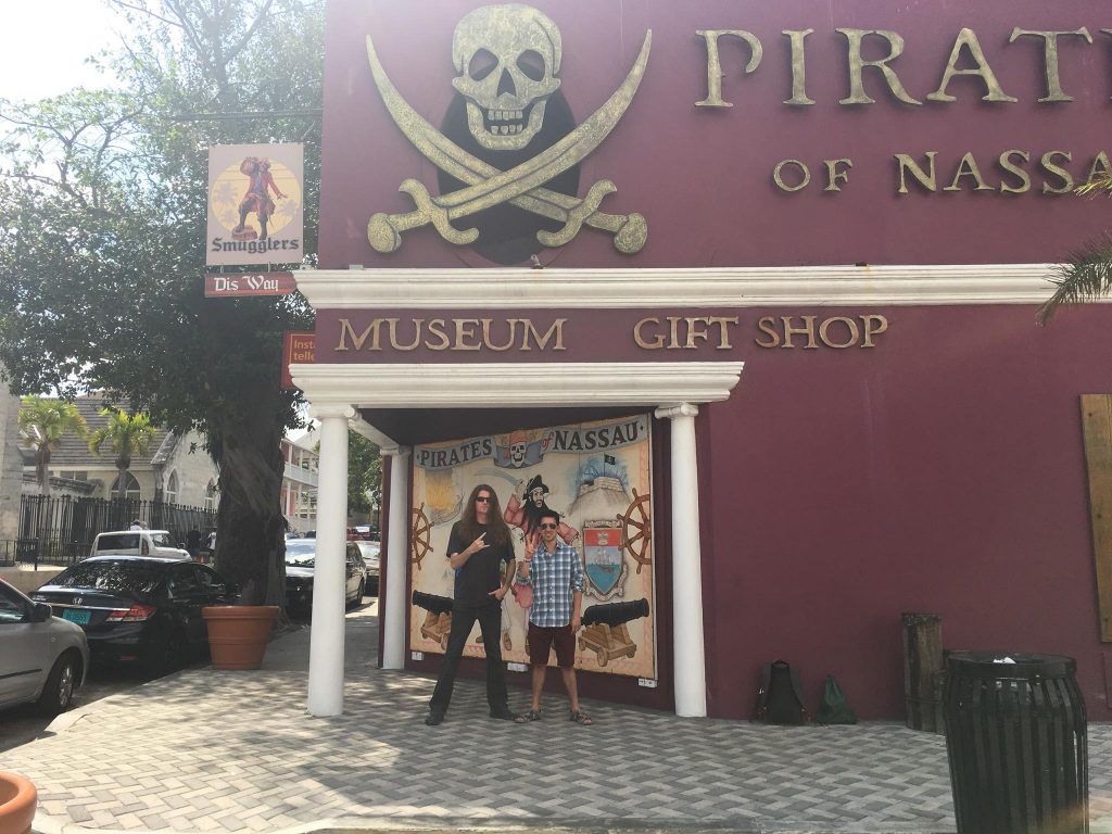 Tom McDyne and Joe Roman at the PIRATES OF NASSAU museum in The Bahamas